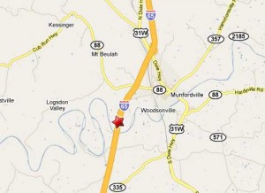 Location of fatal semi truck accident on Interstate 65 just outside Munfordville, KY